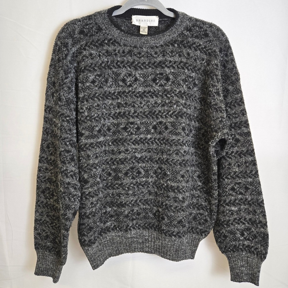 Brandini‎ Wool Blend Geometric Pattern Sweater Retro Gray Black Medium Vintage